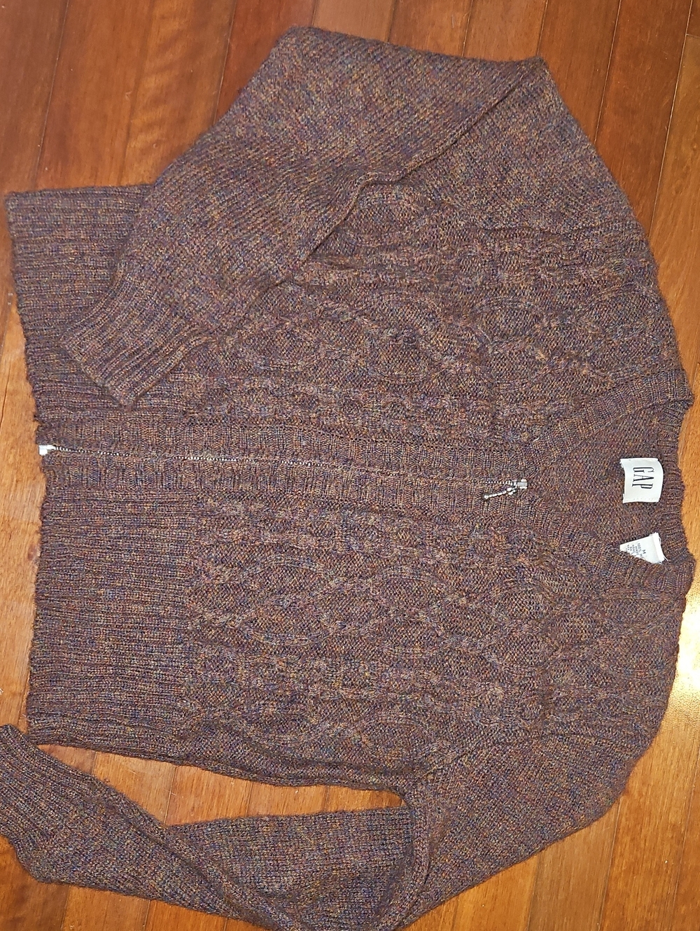5FOR$30 GAP Women's Brown Multi-Tone Zip-Up Cable Knit Sweater